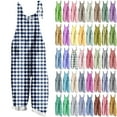 thumbnail image 1 of QATAINLAV Women's Stripe Print Cotton Linen Jumpsuits Plus Size Adjustable Straps Summer Overalls Loose Fit Wide Leg One Piece Rompers Pants Vacation Clothes Blue XXL Weekly Sales, 1 of 6