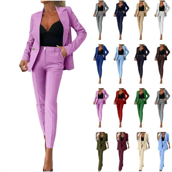 QATAINLAV Women's Suit Office Wear Pants with Suit Jacket Ladies Long Sleeve Blazer and Slim Pencil Dress Pants 2 Piece Matching Sets, Navy, S