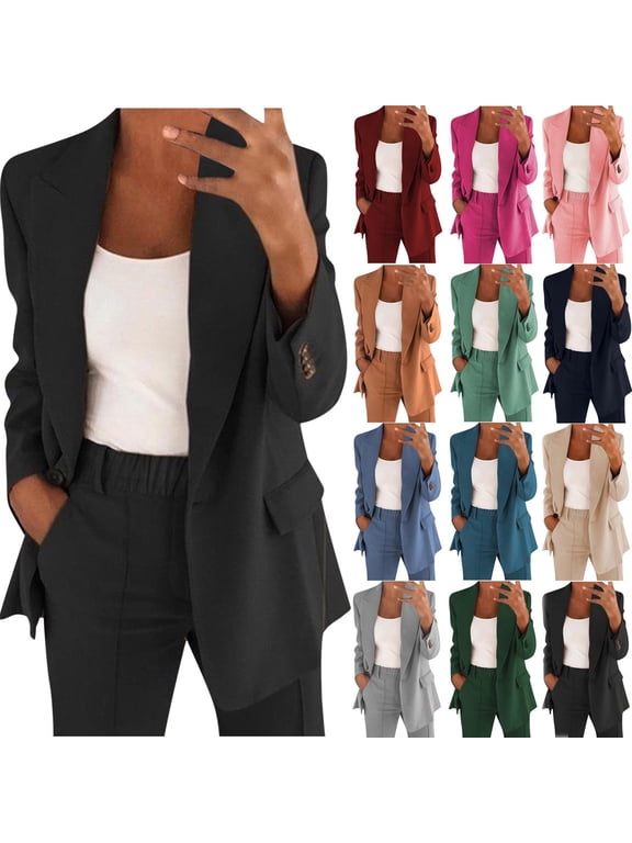 Women's Suiting 2025 Fall 2 Piece Outfits Blazer Jacket and Wide Leg Pant Suits Solid Dressy Casual Business Work Suit Sets Ofertas de Hoy en Liquidación Brown L