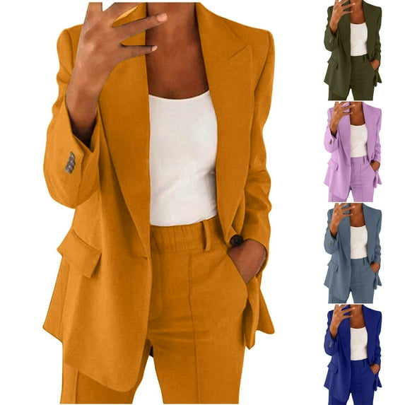 QATAINLAV Women's Suiting 2025 Fall 2 Piece Outfits Blazer Jacket and Wide Leg Pants Casual Business Work Suit and Dress Pant Matching Sets Army Green 4XL