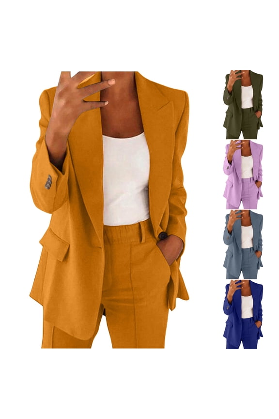 Women's Suiting 2025 Fall 2 Piece Outfits Blazer Jacket and Wide Leg Pants Casual Business Work Suit and Dress Pant Matching Sets Gifts for Mom Purple L
