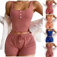 thumbnail image 1 of QATAINLAV Women's Summer 2 Piece Outfit Ribbed Knit Lounge Set Solid Color Sleeveless Crop Tank Tops Matching Ruffle Shorts Casual Pajamas, Pink, S, 1 of 8