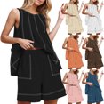 thumbnail image 1 of QATAINLAV Women's Summer Cotton Linen 2 Piece Outfits Casual Contrast Stitching Sleeveless Tank Tops with Lounge Shorts for Summer Beach Vacation Brown S Ofertas Flash, 1 of 9
