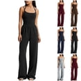 thumbnail image 1 of QATAINLAV Women's Summer Jumpsuit Trendy Spaghetti Strap One Piece Pants Casual Loose Wide Leg Romper Yoga Workout Outfits, Brown, S, 1 of 8