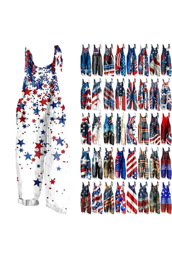 Womens Fourth Of July Outfits Maternity Patriotic Fashion Independence Day Graphic Jumpsuits Casual Festival Overall with Pockets Blue S Holiday Sales