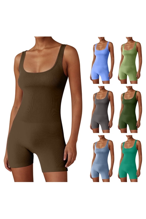 Women's Summer Shapewear Rompers Workout One Piece Bodysuits Bodycon Shorts Jumpsuits Yoga Gym Outfits, Light Blue, S