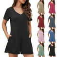 thumbnail image 1 of QATAINLAV Women's Summer Short Sleeve V Neck Short Jumpsuits Solid Casual Athletic Onesie Shorts Loose Wide Leg Romper with Pockets Mint Green L Sales for Today, 1 of 9