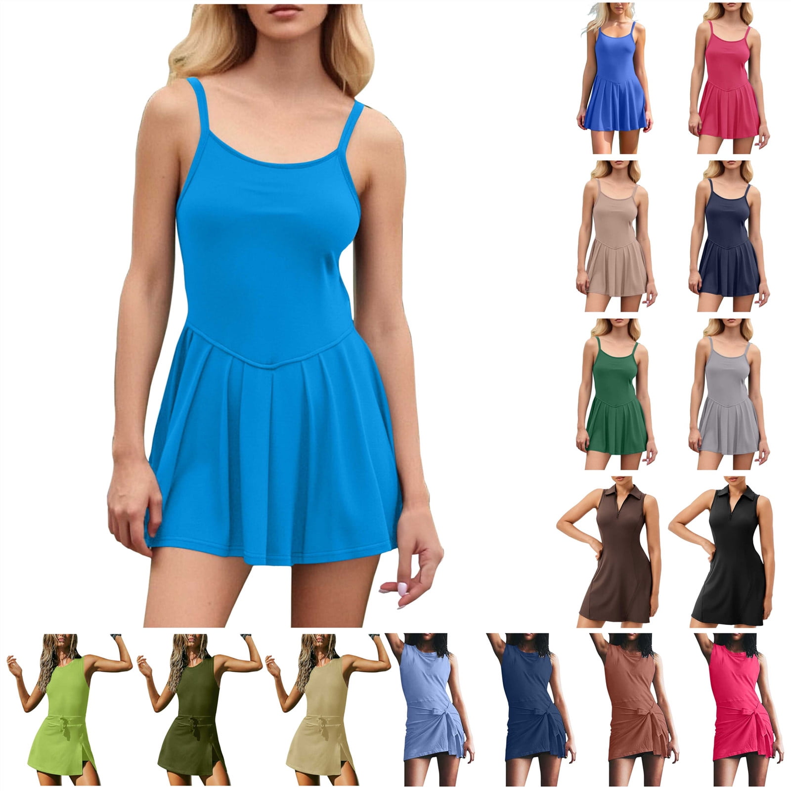 QATAINLAV Women's Summer Sleeveless Rompers Casual Spaghetti Strap Double Lined Athletic Short Jumpsuit 2025 Summer Tennis Bodysuit Gray XL Weekly Sale