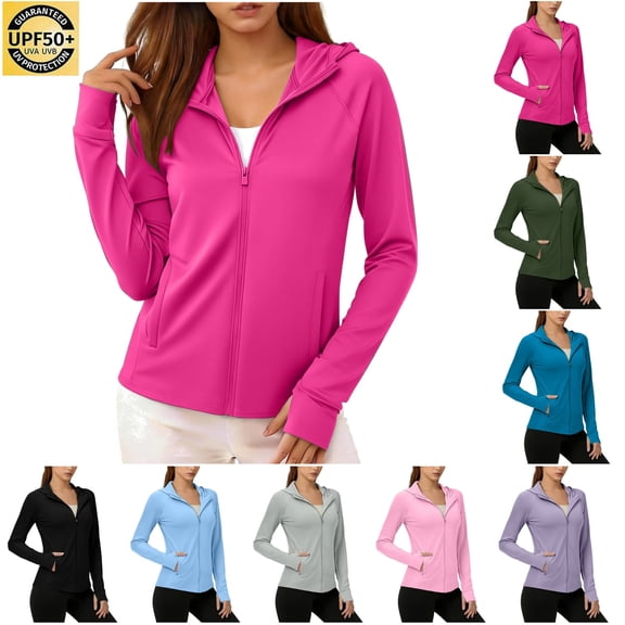 QATAINLAV Women's Sun Protection Golf Athletic Jackets Lightweight Full Zip Long Sleeve Hoodies with Pockets Running Thumb Holes Workout Tops Red L