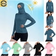 thumbnail image 1 of QATAINLAV Women's Sun Protection Hoodie with Face Mask Summer Lightweight Rash Guards UPF 50+ Thumb Holes Long Sleeve Workout Tops Gray XXL, 1 of 7