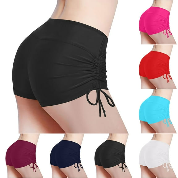 QATAINLAV Women's Swim Shorts High Waist Swimsuit Bottoms Adjustable Side Tie Bathing Suit Boyshorts Bikini Board Shorts Wine S Birthday Gifts
