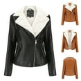 thumbnail image 1 of QATAINLAV Women's Thick Sherpa Fleece Lined Parka Winter Coat Casual Faux Leather Motorcycle Biker Jacket with Zipper Pockets, Khaki, XXL, 1 of 10