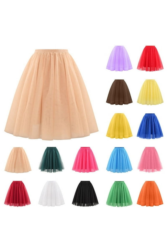 Women's Tulle Skirts Elastic High Waist Pleated Layered Mesh Tutu Skirt Flowy A-Line Swing Party Skirts, Hot Pink, M, Mothers Day Gifts