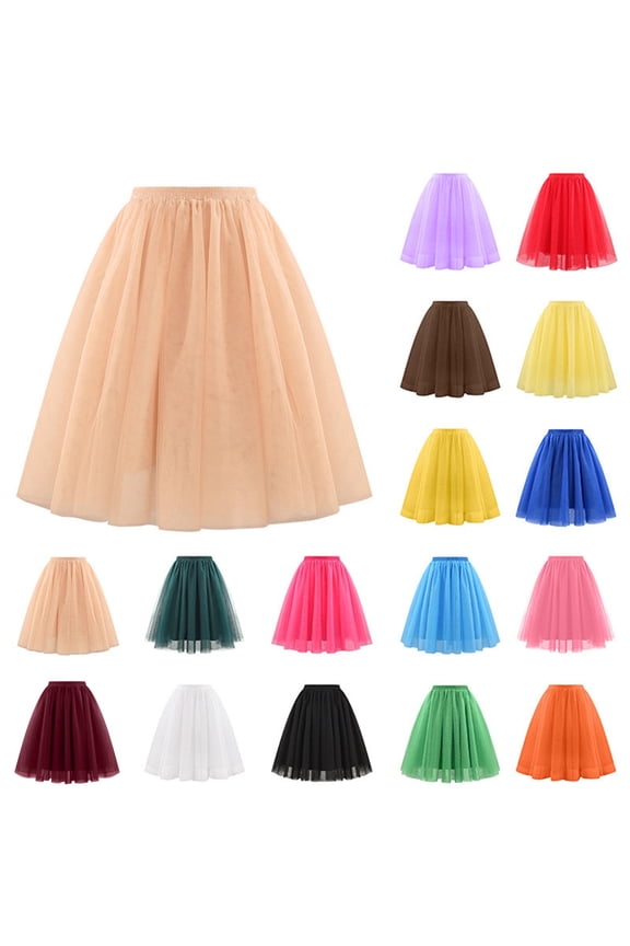 Women's Tulle Skirts Elastic High Waist Pleated Layered Mesh Tutu Skirt Flowy A-Line Swing Party Skirts Wine M