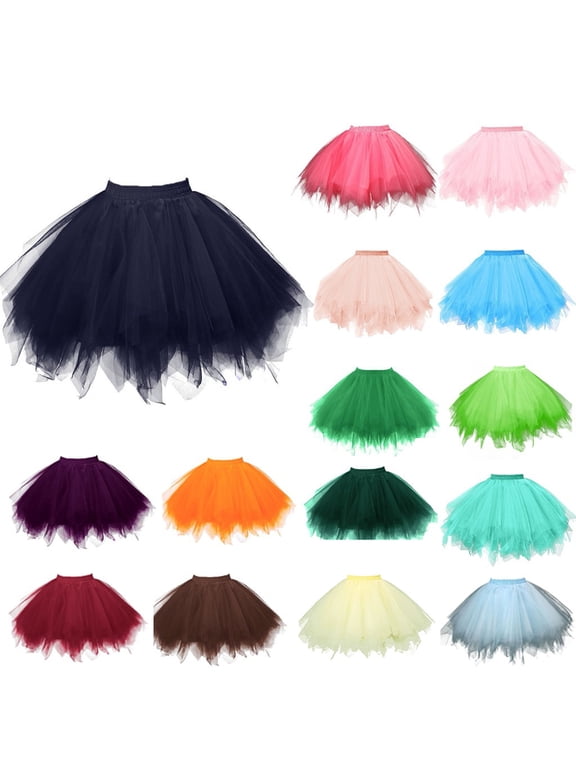Women's Tulle Tutu Skirt Above Knee Underskirt Petticoat Dancing Running Ballet Bubble Skirts Blue S