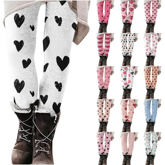 QATAINLAV Women's Valentine Day Leggings Novelty Heart Graphic Print Tight Yoga Pants Casual Elastic High Waisted Tummy Control Sport Leggings Multicolor S Deal of The Day Prime Today