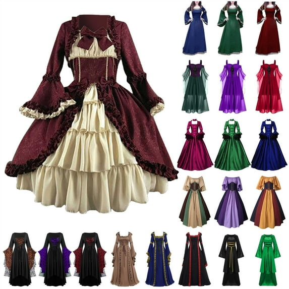 QATAINLAV Women's Victorian Ball Gown Court Princess Lolita Dress Cute Rococo Renaissance Dress Halloween Costume, Wine, L, Gifts for Girls