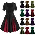 thumbnail image 1 of QATAINLAV Women's Vintage Steampunk Dress Medieval Gothic Witch Dresses Halloween Patchwork A Line Short Sleeve Bandage Dress, Army Green, L, 1 of 5