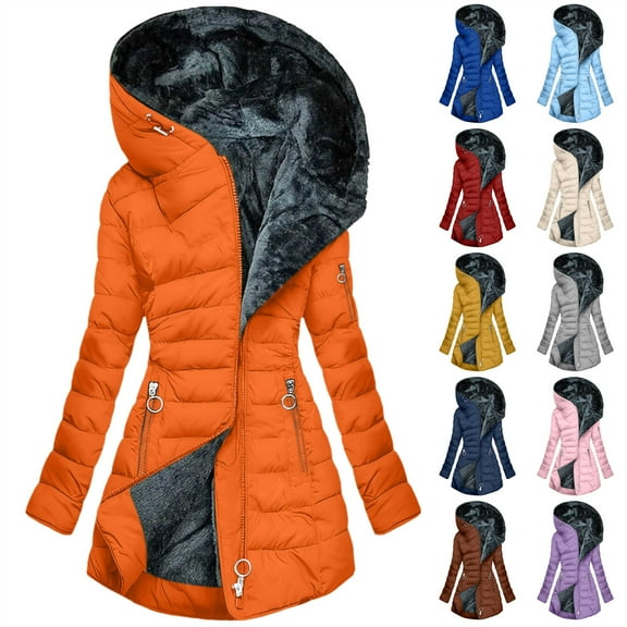 QATAINLAV Women's Warm Thicken Long Winter Coat Sherpa Fleece Lined Full Zip Up Hooded Puffer Jackets with Pocket, White, M