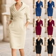 thumbnail image 1 of QATAINLAV Women's Wear to Work Bodycon Dress 3/4 Sleeve Pleated V Neck Pencil Dresses Business Casual Office Outfits Wine M, 1 of 8