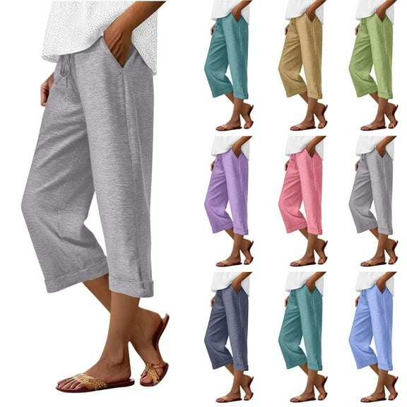 QATAINLAV Women's Wide Leg Capri Pants Drawstring Elastic Waist Cropped Sweatpants Lounge Workout Capris Pant with Pockets Navy M Weekly Sale