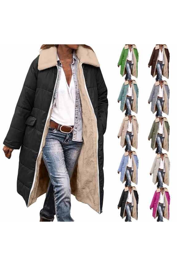 Women's Winter Clothes Reversible Fleece Long Puffer Jackets Loose Casual Full Zip Coats with Pockets, Gray, XL