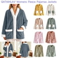 thumbnail image 1 of QATAINLAV Women's Winter Warm Fleece Pajamas Tops Cute Flower Long Sleeve Jackets Casual Button Down Sleepwear with Pockets Pink L, 1 of 10