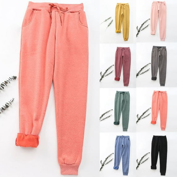 QATAINLAV Women's Winter Warm Sherpa Lined Sweatpants Drawstring Athletic Joggers Pants Solid Elastic Bottom Fleece Sports Trousers, Blue, XXXL