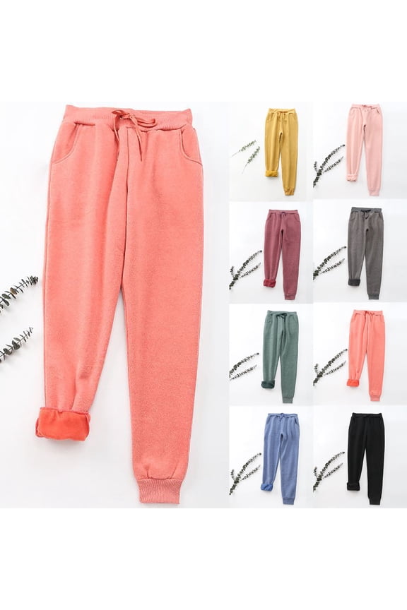 Women's Winter Warm Sherpa Lined Sweatpants Drawstring Athletic Joggers Pants Solid Elastic Bottom Fleece Sports Trousers, Yellow, M