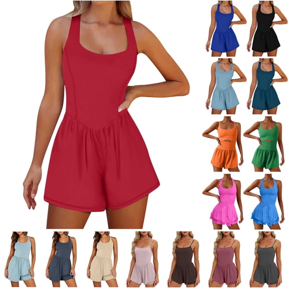 QATAINLAV Women's Workout Romper Running Onesie Short Summer Casual Athletic One Piece Jumpsuits Outfits Solid Color Gym Yoga Jumper Clothes My Orders Placed by Me Blue M