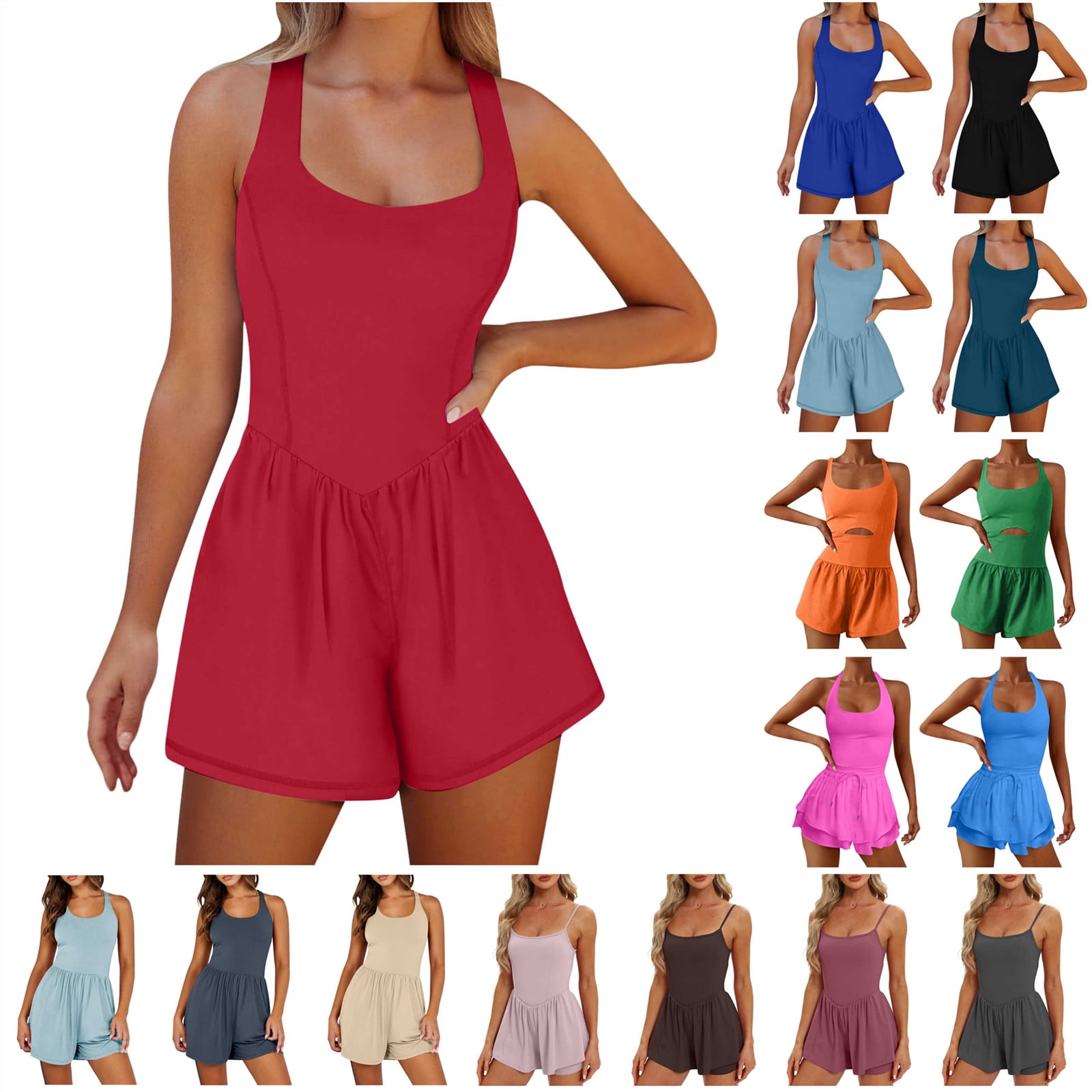 QATAINLAV Women's Workout Romper Running Onesie Short Summer
