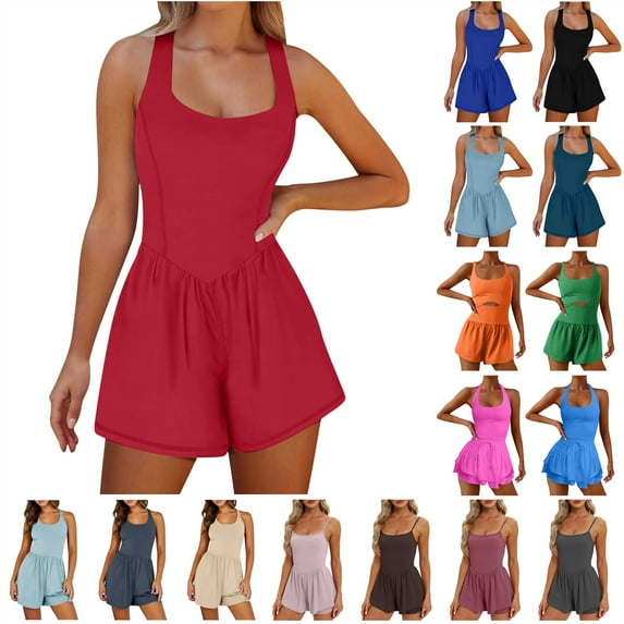 QATAINLAV Women's Workout Romper Running Onesie Short Summer Casual Athletic One Piece Jumpsuits Outfits Solid Color Gym Yoga Jumper Clothes The Today Show Steals and Sales Black S