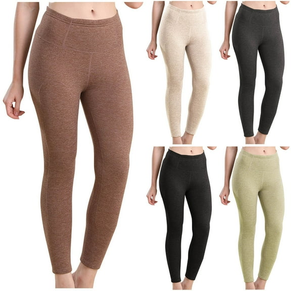 QATAINLAV Women's Yoga Legging Soft Tummy Control High Waist Workout Pants Solid Color Casual Warm Tight Underwear Bottoms Coffee M Prime Sales