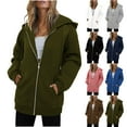 thumbnail image 1 of QATAINLAV Women's Zip Up Long Hoodies Lightweight Casual Long Sleeve Fall Jacket Solid Color Cute Hooded Sweatshirts with Pockets, Army Green, XXL, 1 of 10