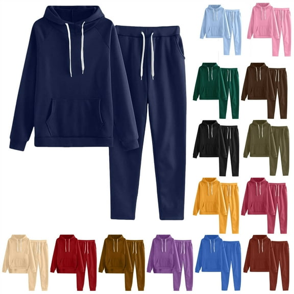 QATAINLAV Womens 2 Piece Outfits Fall Baggy Lounge Hoodie Sweatsuit Sets Solid Casual Drawstring Joggers Pants and Hooded Sweatshirt Tracksuits with Pockets, Black, XXL