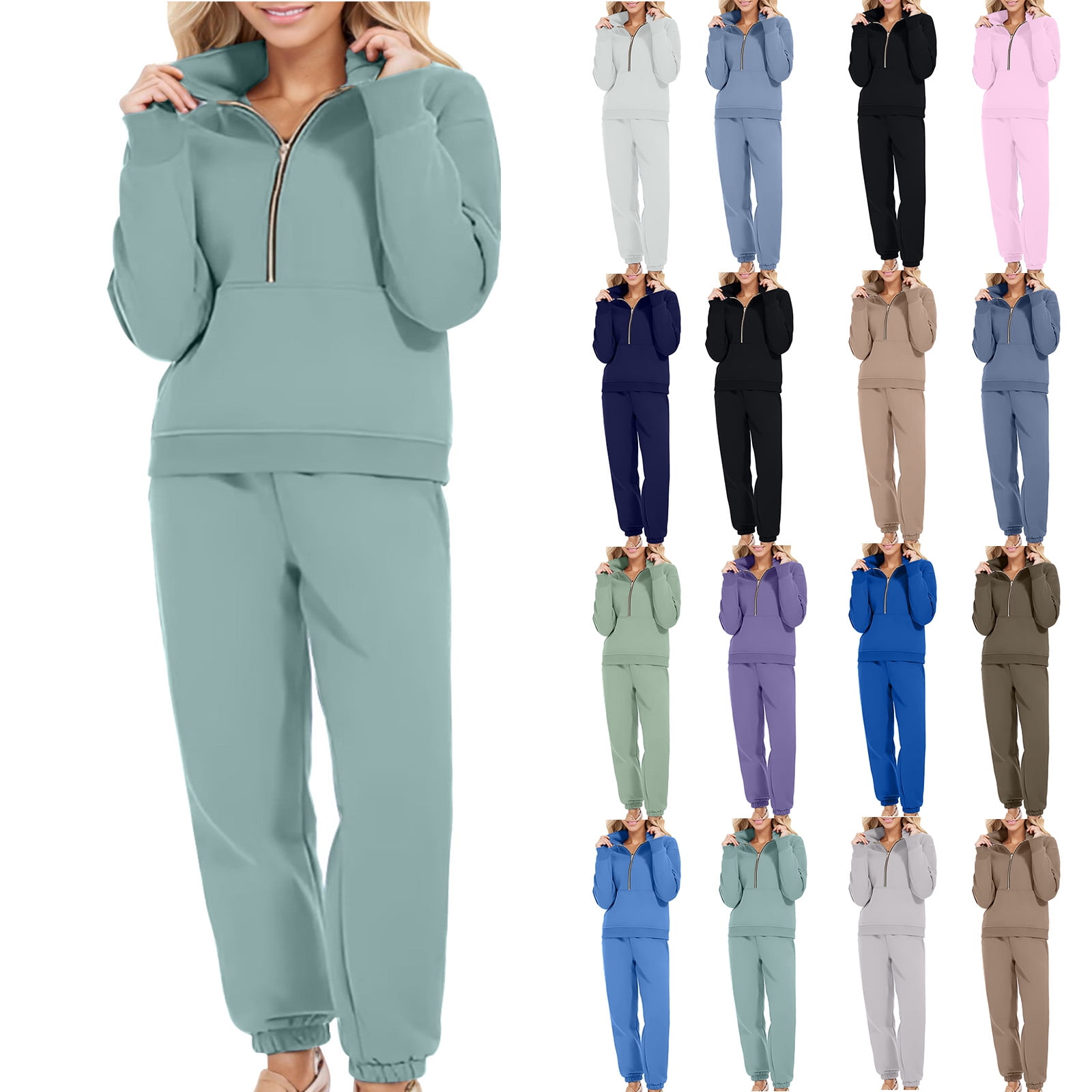 QATAINLAV Womens 2 Piece Outfits Long Sleeve Sweatsuits Sets Solid Casual Half Zip Sweatshirts and Joggers Sweatpants Fall Clothes Ofertas Flash Black 4XL