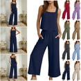 thumbnail image 1 of QATAINLAV Womens 2 Piece Summer Outfits Tank Top and Wide Leg Pants Set Baggy Sleeveless Tops & Bottoms Vacation Suits, Navy, XXL, 1 of 10