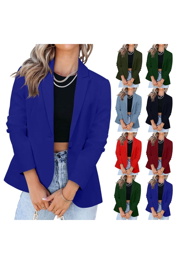 Womens 2024 Fall Long Sleeve Suit Jacket Button Open Front Cardigan Blazer Business Casual Lapel Collar Dress Blazers Prime Sales Today Clearance Green XL