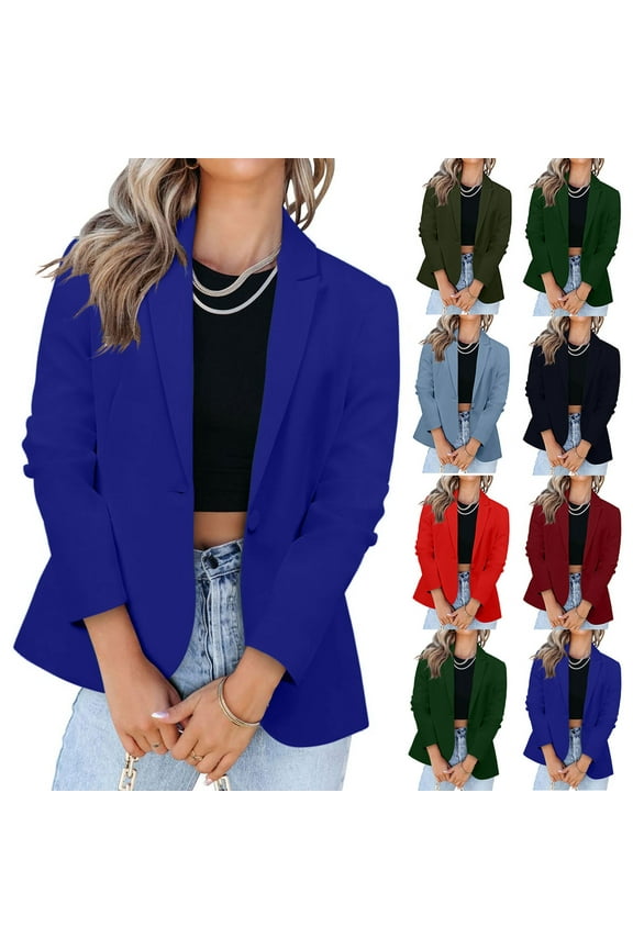 Womens 2025 Fall Long Sleeve Suit Jacket Button Open Front Cardigan Blazer Business Casual Lapel Collar Dress Blazers Mother's Day Gifts Army Green XL