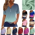 thumbnail image 1 of QATAINLAV Womens 3/4 Length Sleeve Tops Loose Plus Size Casual Comfy Eyelet Blouses Solid Color Dressy Henley V Neck Shirts Light Blue XXXXL, 1 of 10