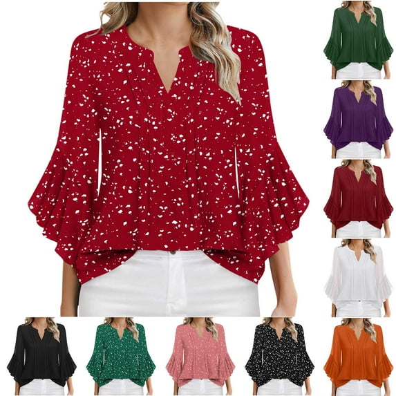QATAINLAV Womens 3/4 Sleeve Chiffon Shirts Summer Dressy Business Casual Blouses Fashion Floral Print V Neck Work Tops Pink L Ofertas en Walmart