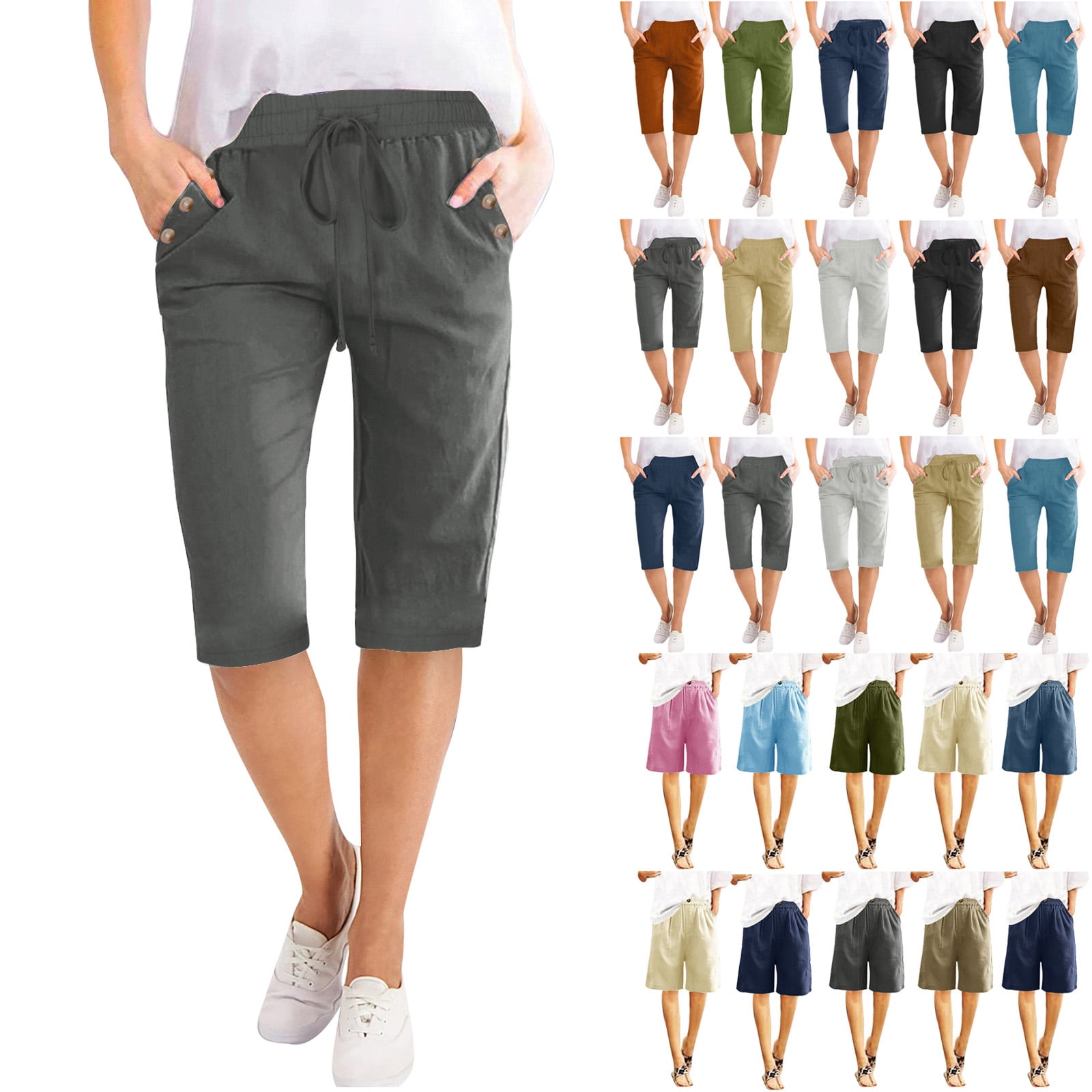 QATAINLAV Womens Athletic Shorts 5 Inch Inseam, Women's Cotton Linen