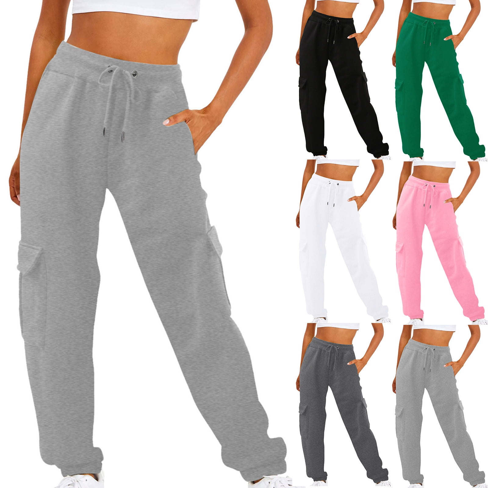 2-Pack Women's High Waisted Baggy Sweatpants - Cinch Bottom Joggers With Pockets, Polyester Rayon Blend