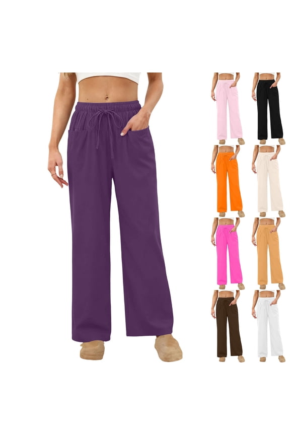 Womens Baggy Wide Leg Pajama Pants Solid Color Casual Trousers Loungewear Drawstring Sweatpants with Pockets, Hot Pink, S