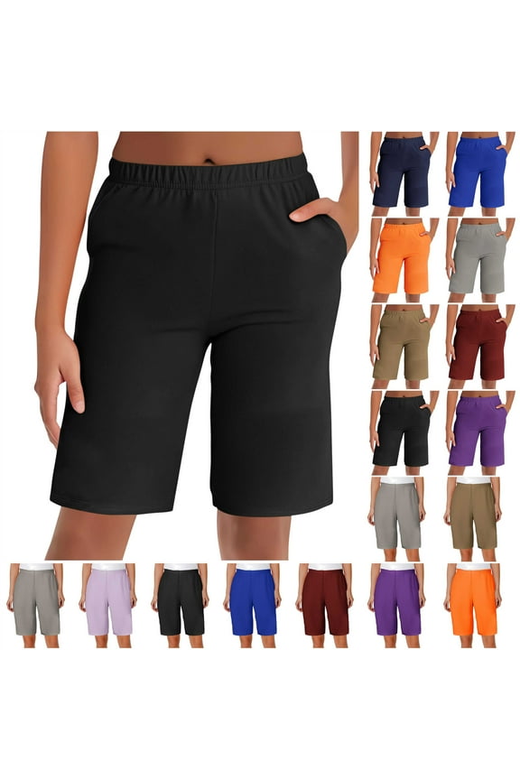 Womens Bermuda Shorts 9", Elastic High Waisted Athletic Long Shorts Milk Silk Soft Casual Knee Length Walking Running Yoga Shorts with Pockets Black L My Orders Placed By Me