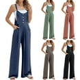 thumbnail image 1 of QATAINLAV Womens Bib Overalls with Pockets Solid Casual Linen Jumpsuits Loose Fit Flowy Wide Leg Long Rompers Summer Sleeveless One Piece Pants Navy XXL, 1 of 9