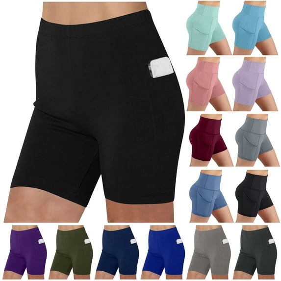 QATAINLAV Womens Biker Shorts with Pockets Casual High Waisted Tummy Control Yoga Shorts Gym Workout Athletic Short Leggings Blue XXL