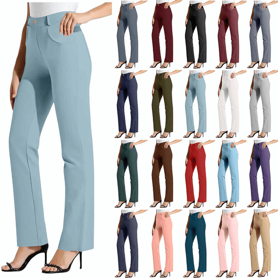 QATAINLAV Womens Bootcut Dress Pants Office Business Casual Outfits Slim Fit Straight Leg Work Pants Solid Color Trousers with Pockets Wine M Gifts for Girls