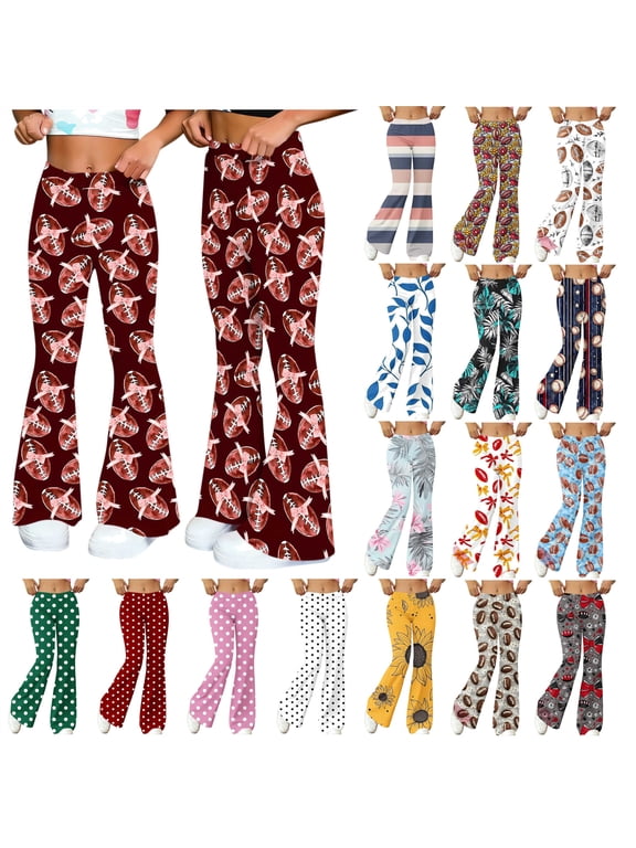 Womens Butt Lift High Waisted Boootcut Yoga Pants Cute Graphic Print Stretchy Bell Bottom Trousers Vacation Clothes Wine L