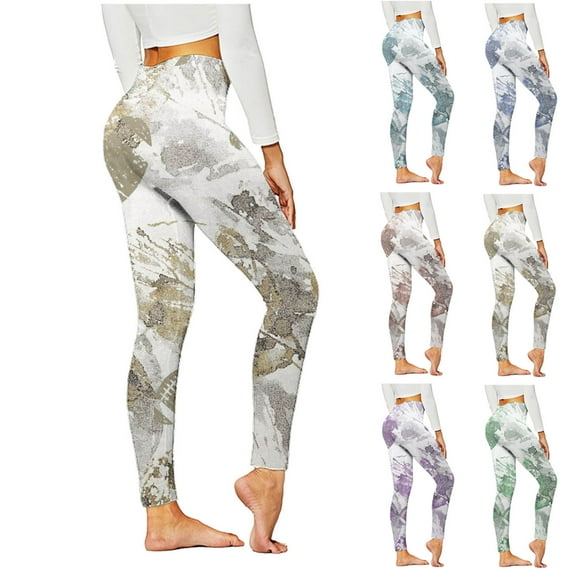 QATAINLAV Womens Butt Lift Workout Yoga Leggings Tummy Control Compression Running Tight Pants Tie Dye Prints High Waisted Legging Trousers Deals of The Day Lightning Yellow M